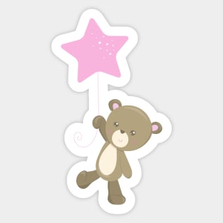 Cute Bear, Little Bear, Bear With Balloon, Star Sticker